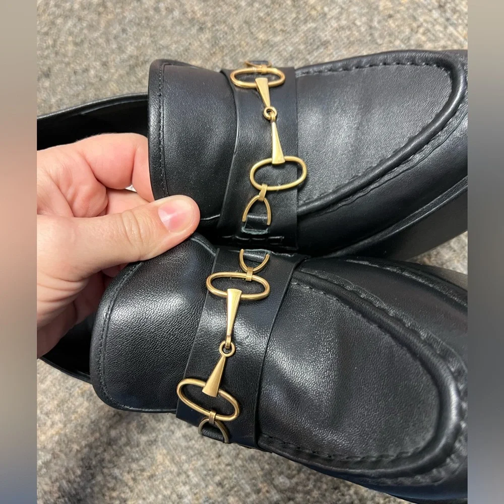 Anthropologie BiBi Lou Black and Gold Platform Snaffle Loafers, EUC Sz 8.5 (39) - Picture 8 of 8